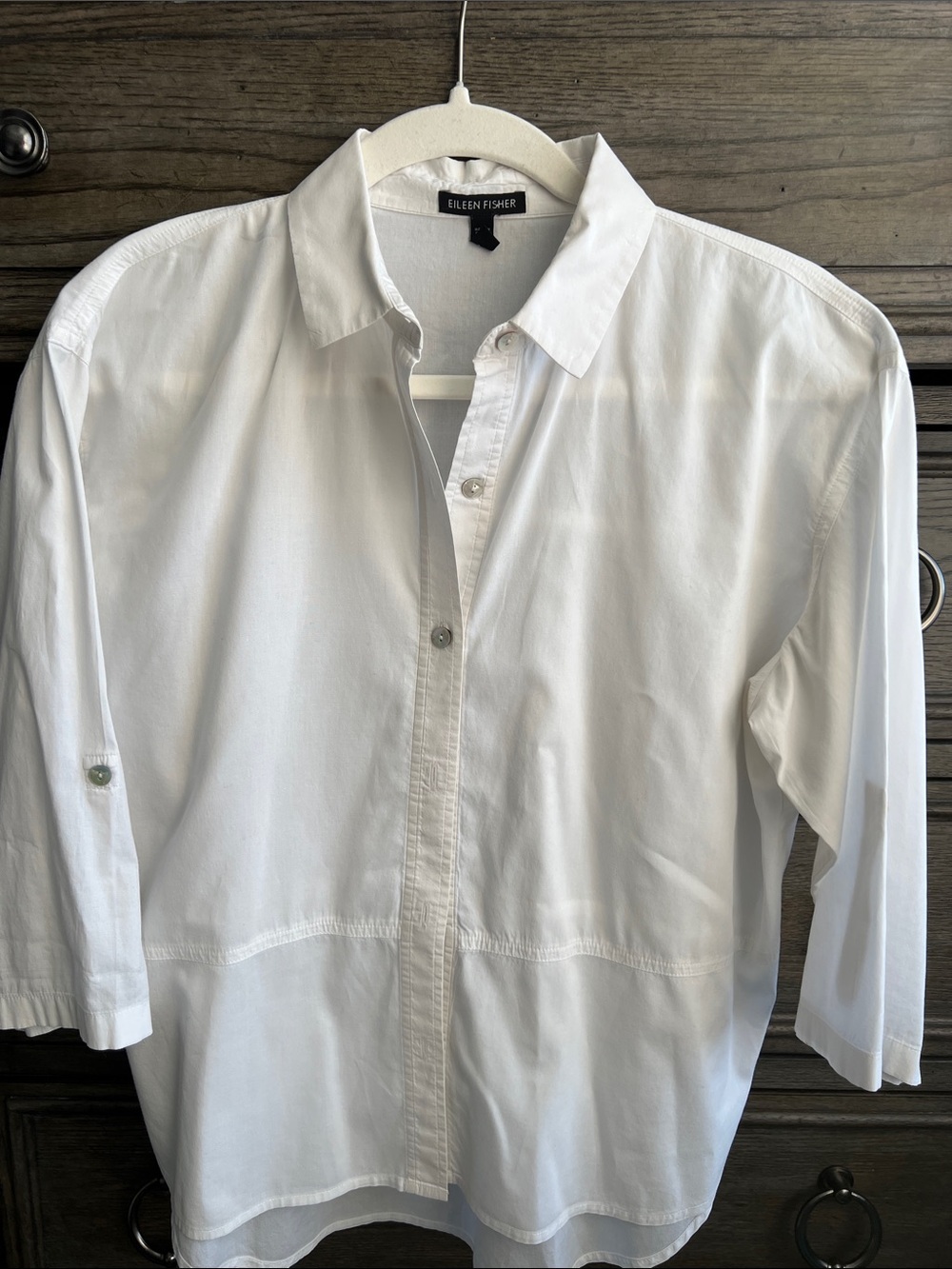 Eileen Fisher Organic Cotton White Easy Chic Cotton Button-Front Shirt
